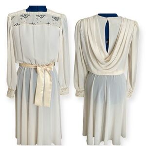 URSULA OF SWITZERLAND Prairie Renaissance Wedding Sheer Off White Dress Vintage